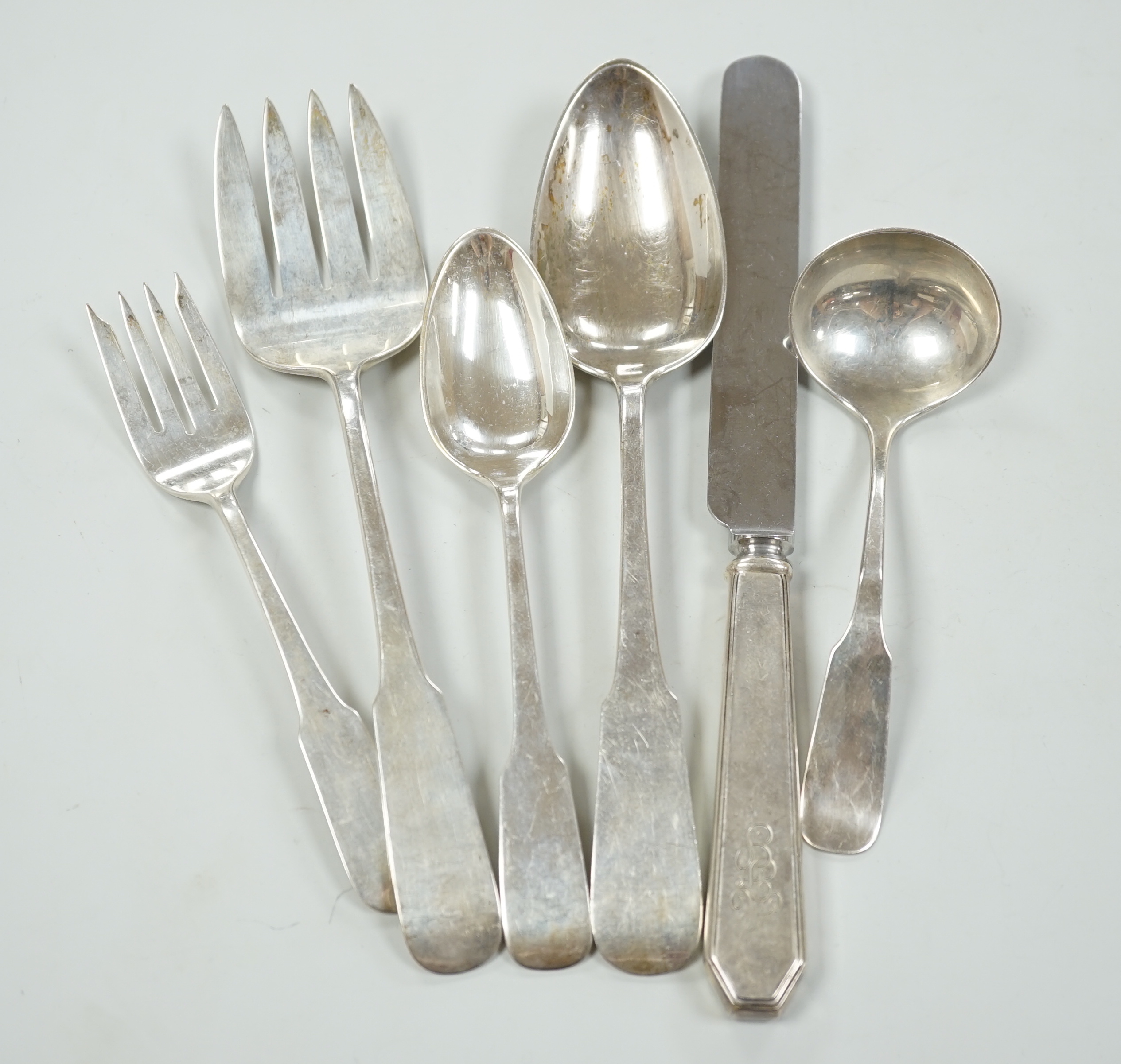 A part canteen of American Old Newbury Crafters sterling fiddle pattern flatware, comprising forty eight items (30 items signed Cartier)